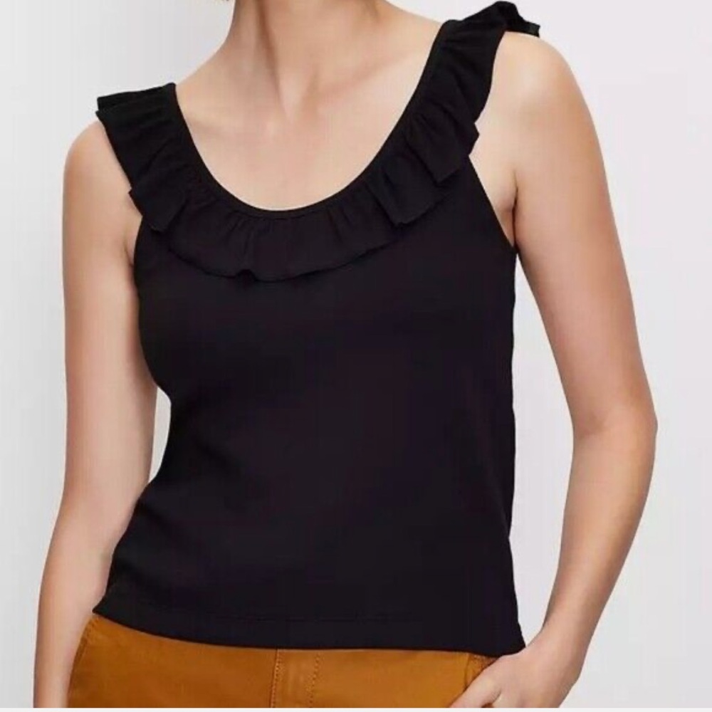 Ann Taylor Petite Black Ruffle Neckline Top